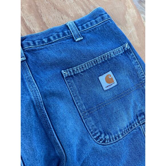 Carhartt Jeans Mens 34x36 Blue Denim Carpenter Utility Work Dungaree distress - Picture 5 of 10